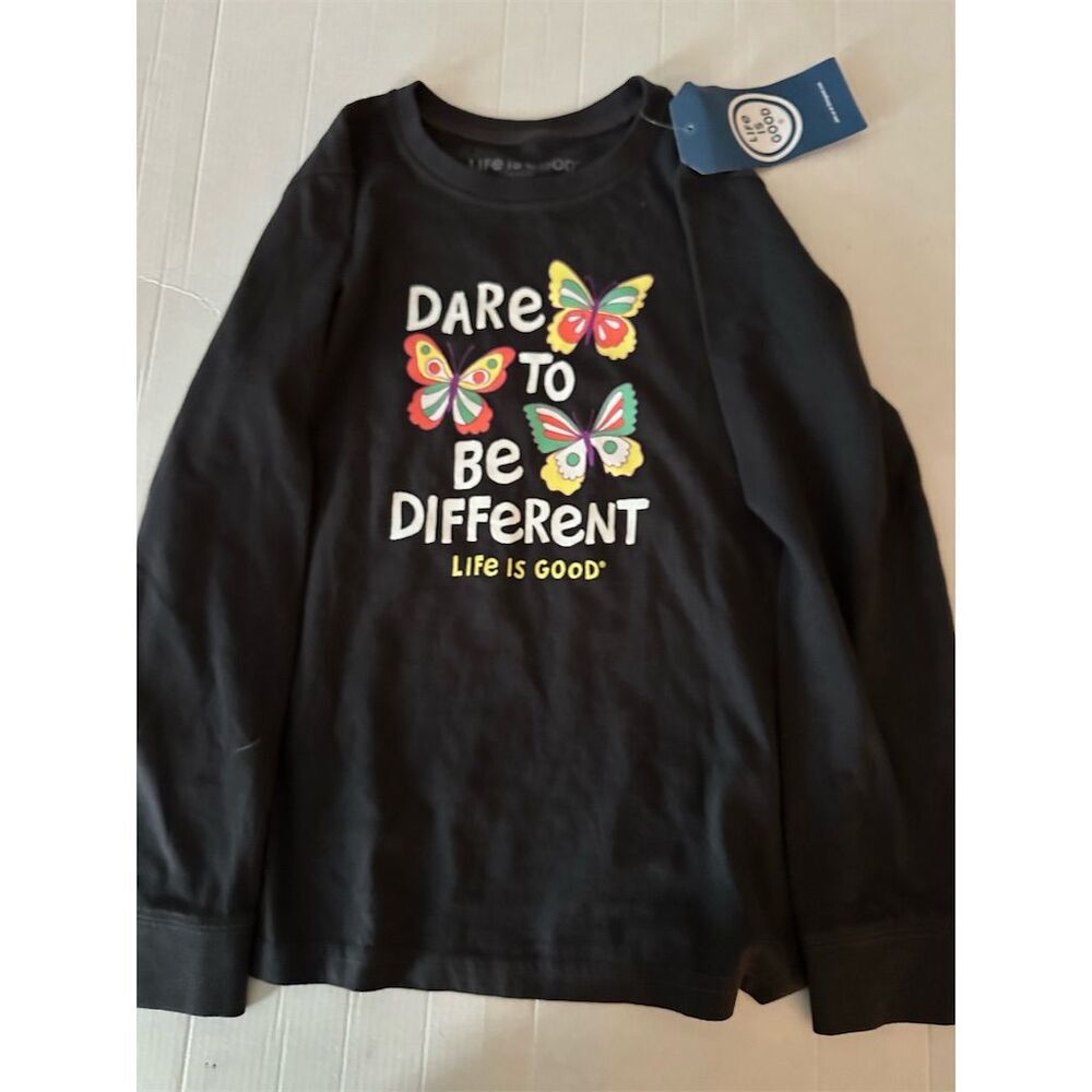 Life is Good Kids Black Long Sleeve T-Shirt L Butterflies Graphic